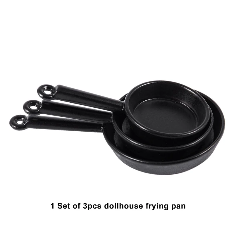 AC52-1/12 Skala 9 szt. Miniaturowy domek dla lalek Metalowe patelnie Garnek do gotowania Naczynia kuchenne Akcesoria kuchenne Czarny