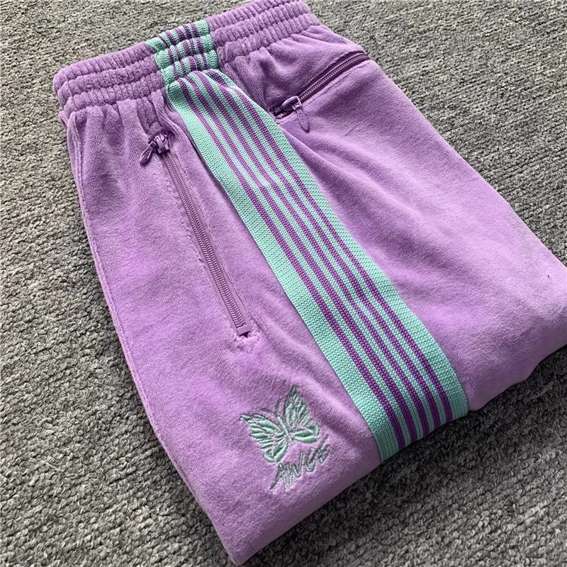 All Seasons Men Women Best Quality Velvet Pink Sweatpants Loose Jogger Drawstring Casual Pants Striped Track Trousers With Tag