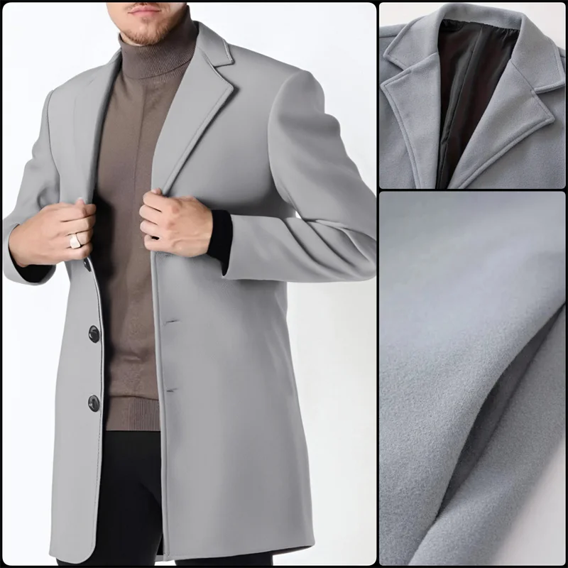 

Midi Length (Covers The Hips) Men's Coat Slim Fit Without Being Tight Jackets For Man Suit Collar Single-Breasted (3 Buttons)