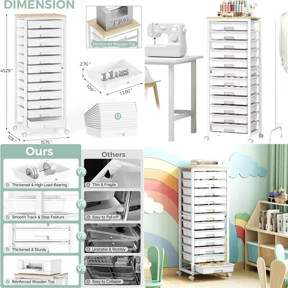 

Portable Classroom Storage Cart with Wooden Top
