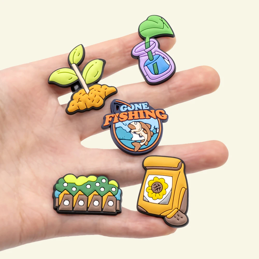 1/14 قطعة سلسلة زراعة الحديقة الأحذية السحر مقص البذور مجرفة إكسسوارات الأحذية دبابيس للنساء الرجال تسد مشبك الزينة