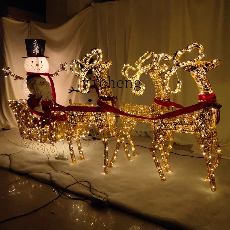 XL Christmas Iron Deer Carriage Luminous Snowman Set Christmas Tree Large Shopping Mall Hotel Creative Ornaments