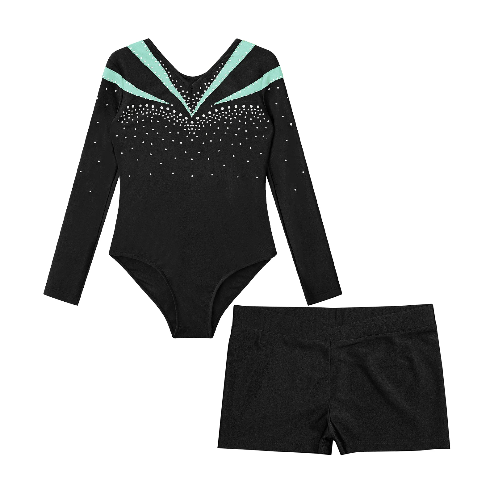 Kids Girls Ballet Gymnastics Leotards with Shorts Children Ballet Dance Outfits Dancewear Sets for Yoga Unitard Skating Jumpsuit