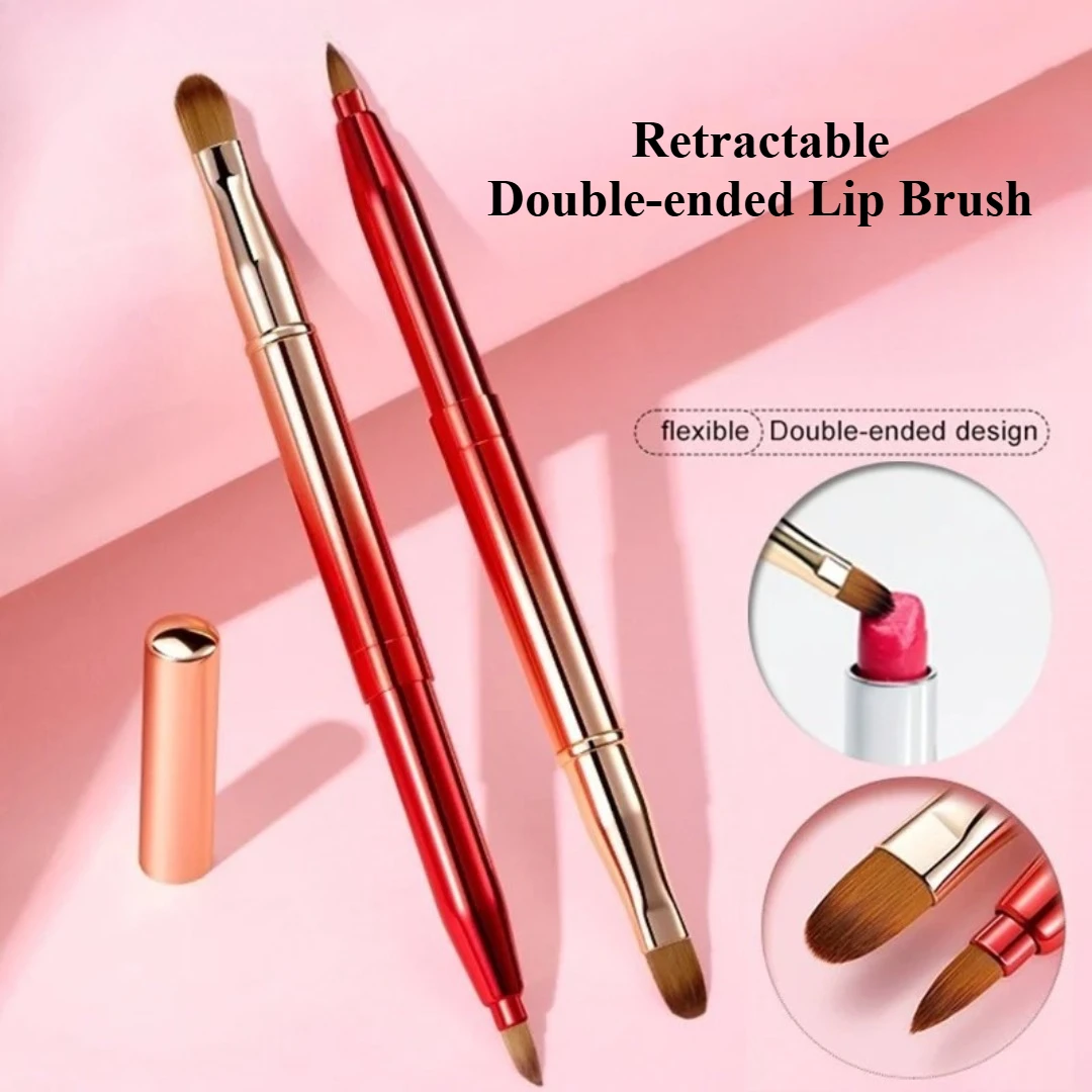 قابل للسحب ماكياج الشفاه فرشاة المحمولة مزدوجة الرأس فرشاة أحمر الشفاه الاستخدام المزدوج فرشاة ملمع الشفاه قضيب عينيه فرشاة الجمال أداة #1