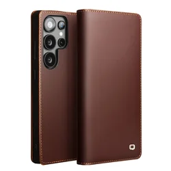 Original Qialino Genuine Leather Flip Phone Case For Samsung Galaxy S25 Ultra Plus S25+ Natural Card Slots Retro Wallet Cover