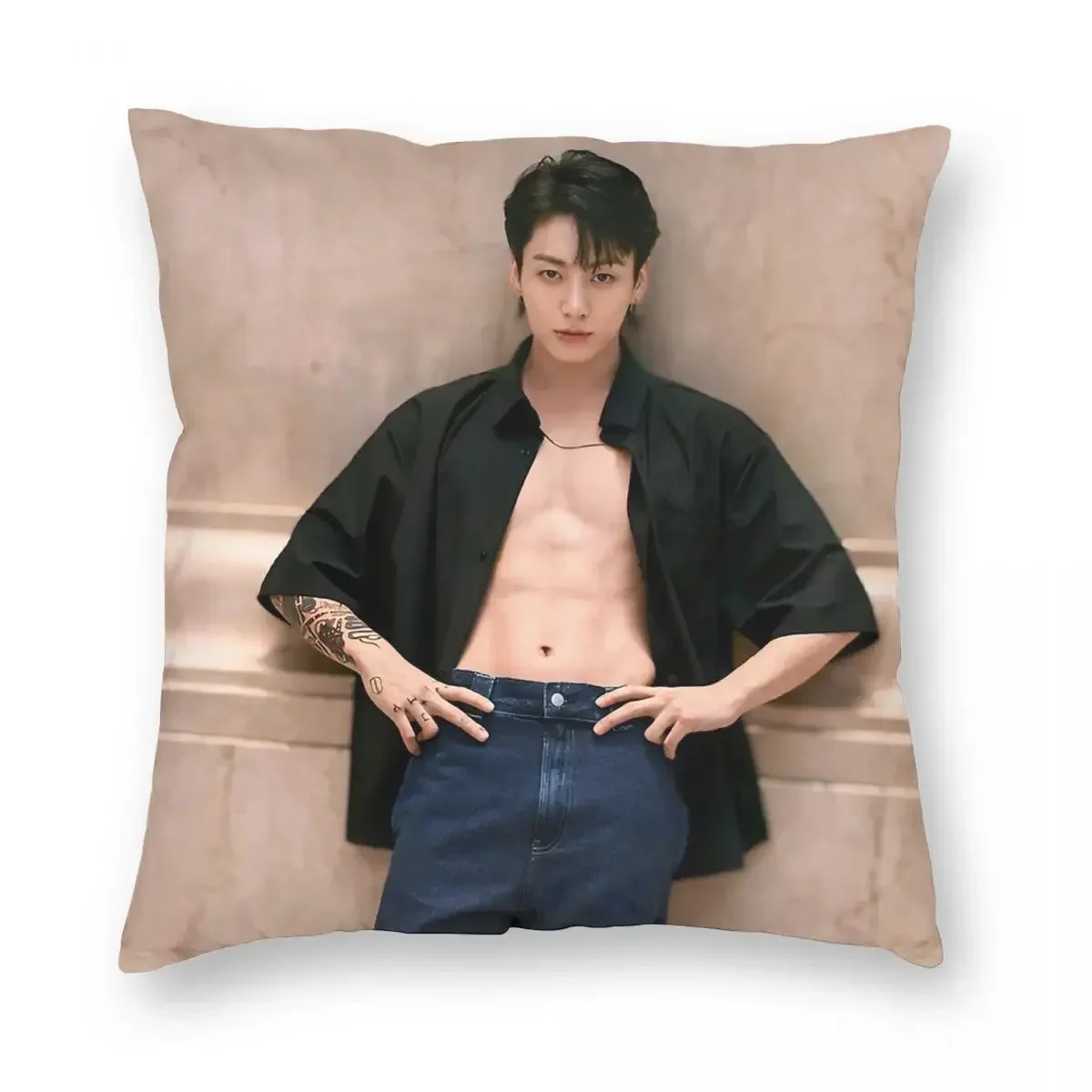 Jungkook Square Pillowcase Polyester Linen Velvet Creative Zip Decorative Pillow Case Room Cushion Cover 18