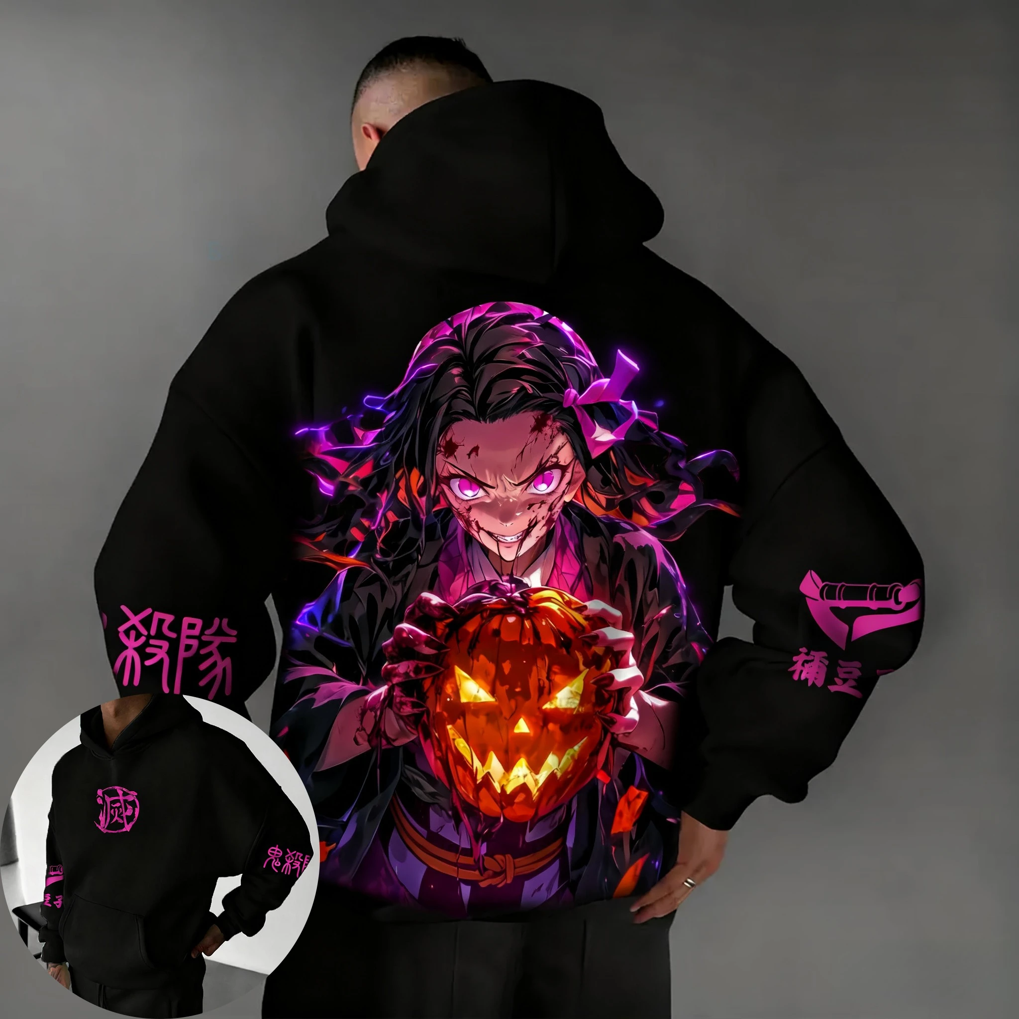 

Убийца демонов, аниме, Хэллоуин, совместная брендовая толстовка с капюшоном, осень/зима 2022, новинка, мужская повседневная свободная толстовка с принтом Kamado Nezuko, топ