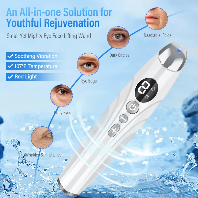 Electric Eye Massager Pen LED Photon Therapy Vibration Heated Anti-aging Wrinkle Removal Device Dark Circle Puffiness Skin Care