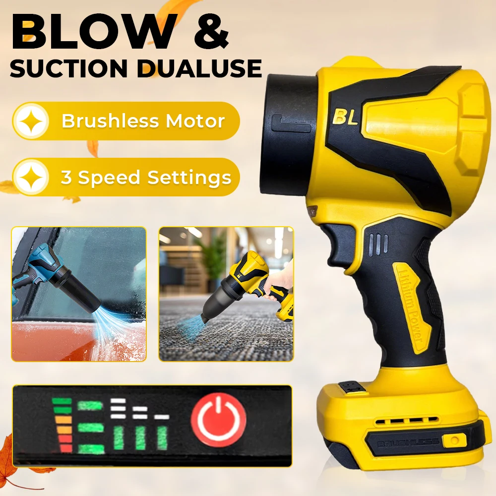 

For Makita Dewalt 18V-21V Brushless 3-Gears Cordless Blower Vacuum Cleaner Air Duster Handheld Floor Carpet Car Power Tools