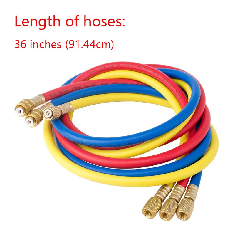 3Pcs 1M Refrigerant Hose 1/4 Sae 2500psi Refrigerant Charging Hose for R404a R12 R22 Air Conditioning Refrigerant