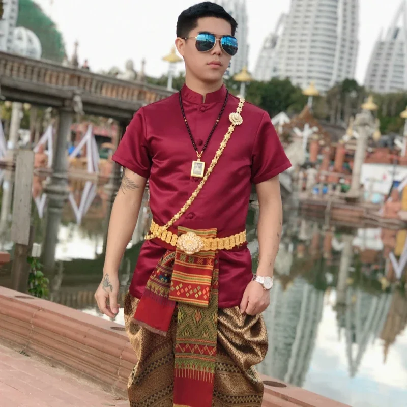 Thailand Traditional Clothing for Men Laos Ahom Shan Thai Dai Customes Southeast Asia Clothes Ethnic Style Dress Thailand