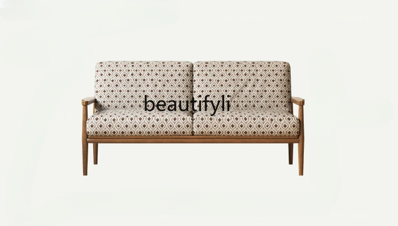 Japanese-style all-solid wood sofa small apartment small apartment log wind living room straight row fabric sofa