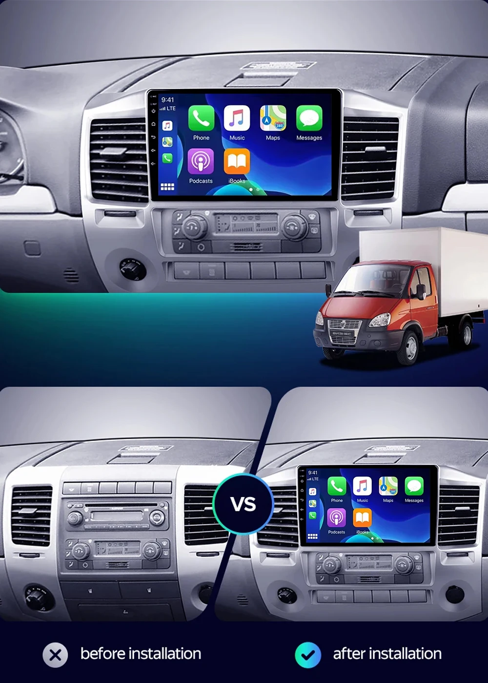 Android 16 Carplay Android auto Car Radio Multimedia Video Player Navigation HeadUnit For GAZ Gazelle Busines 2010 - 2022
