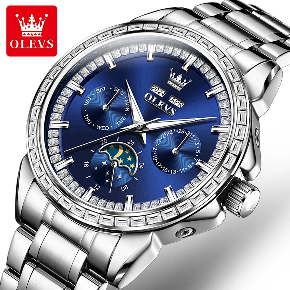 

OLEVS 6695 Original Brand Men's Watches Waterproof Multifunctional Luminous Automatic Mechanical Watch Moon Phase Starry Disk