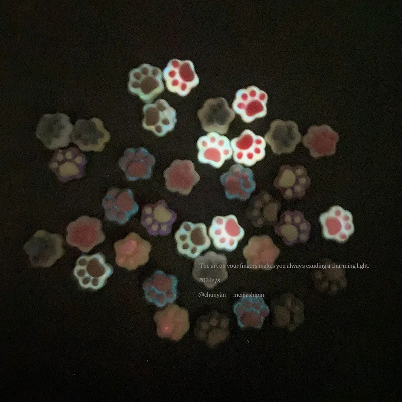 Winter Flocked Cat Paw Cartoon Nail Art Accessories Colorful 3D Bear Paw Resin Nail Charms DIY 10pcs Manicure Decorations Parts