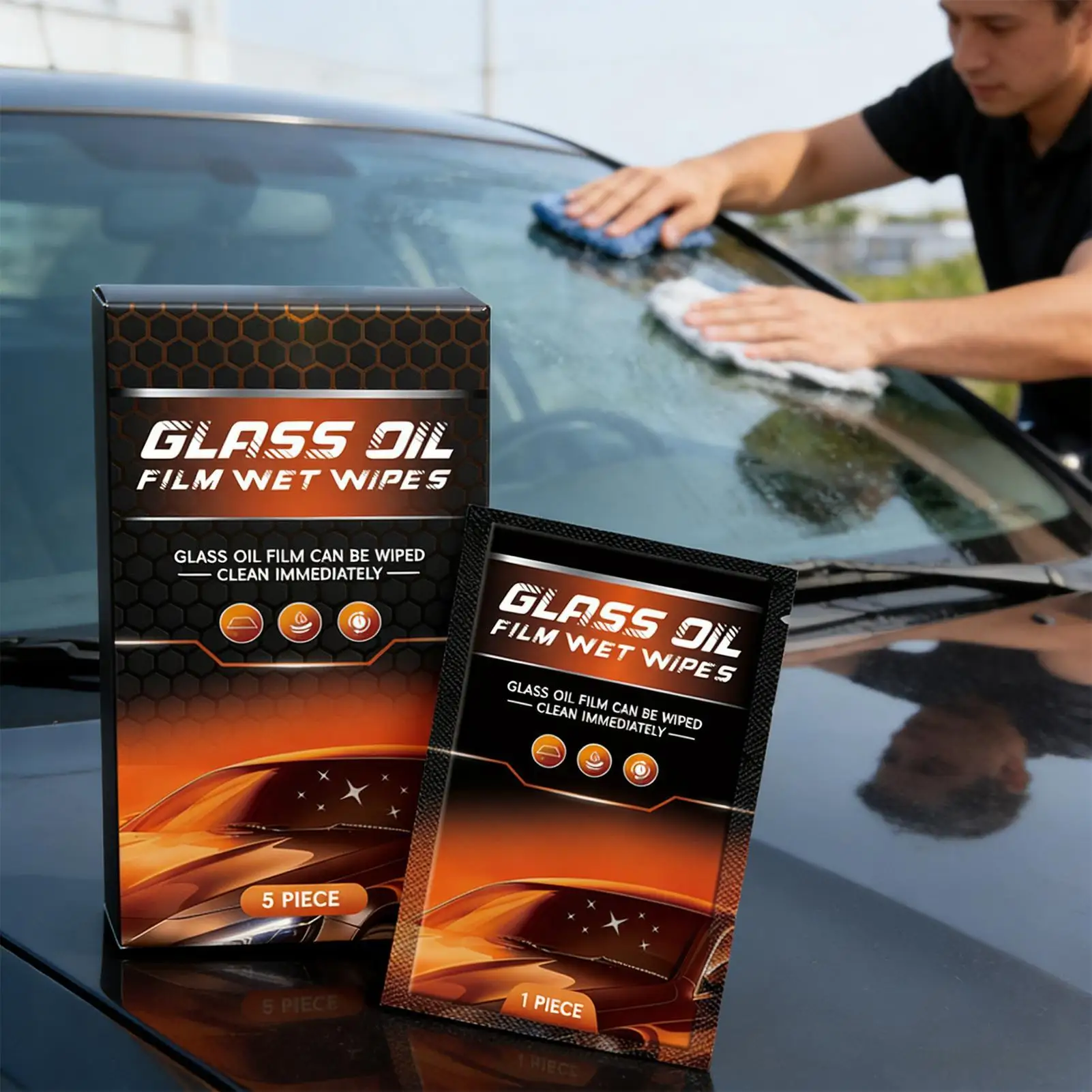 Windshield Oil Film Cleaning Wipes 5 Pack for Car Truck SUV Glass Automotive Vision Clarity Driving Safety Home Glass Cleaner view 6
