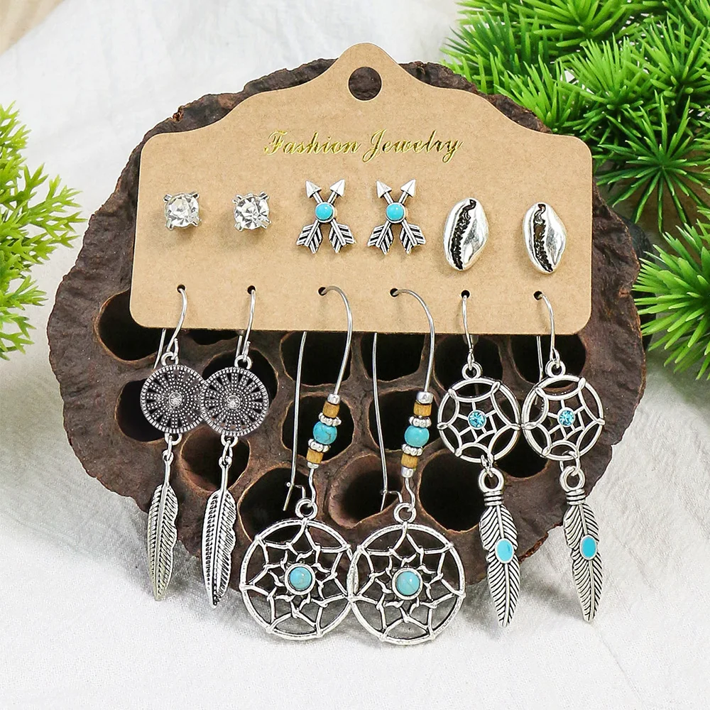 Boho Ethnic Pendant/Round Earrings for Women Fashion Vintage Earrings Set Pendientes Rare Pendant The Four Seasons Jewelry