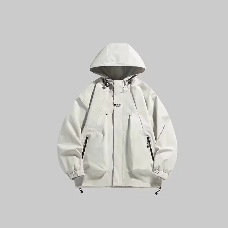 

Retro Simple Embroidered Hooded Jaet Men's Spring Autumn Trendy Workwear Windproof Stand Fit Polyester Nylon Cosite F...