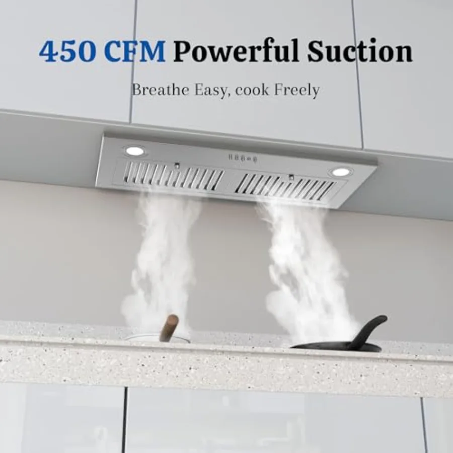 شفاط المطبخ 30 بوصة مع 450 CFM تصميم قابل للتحويل بدون مجاري لتهوية المطبخ وموقد مدمج من الفولاذ المقاوم للصدأ