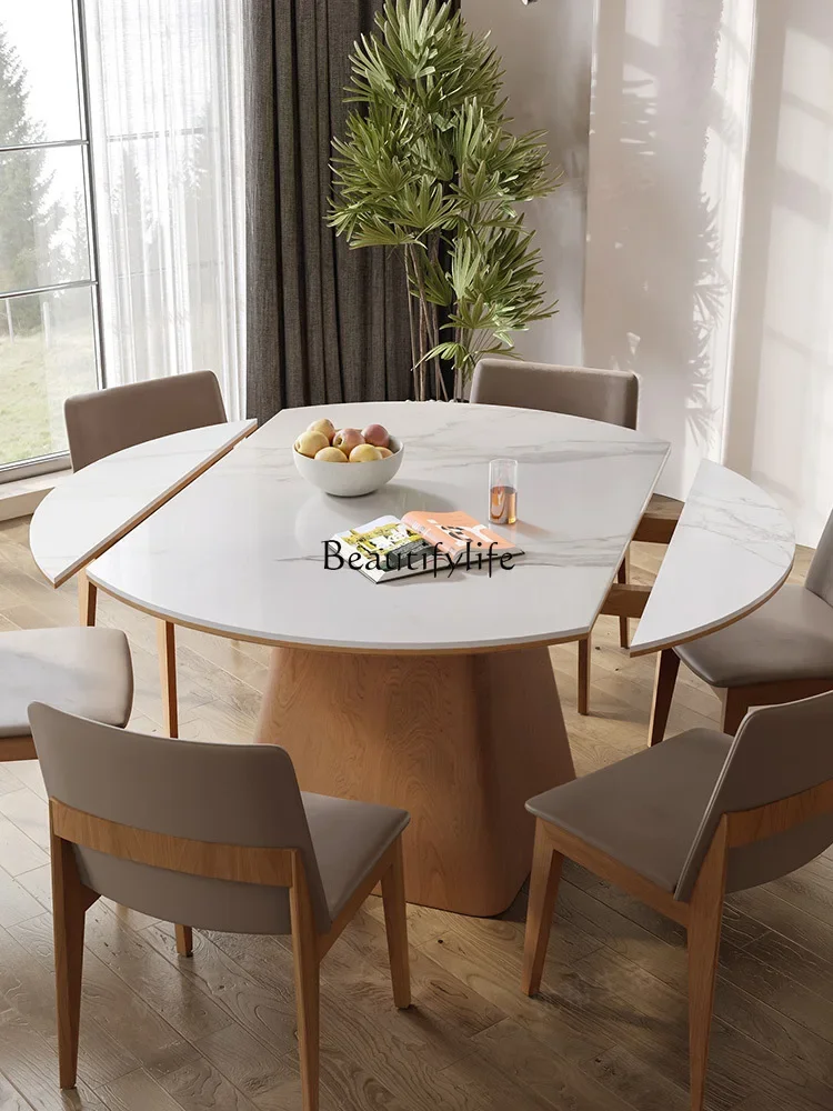 

Slate retractable dining table Nordic minimalist light luxury round solid wood new Chinese dining table