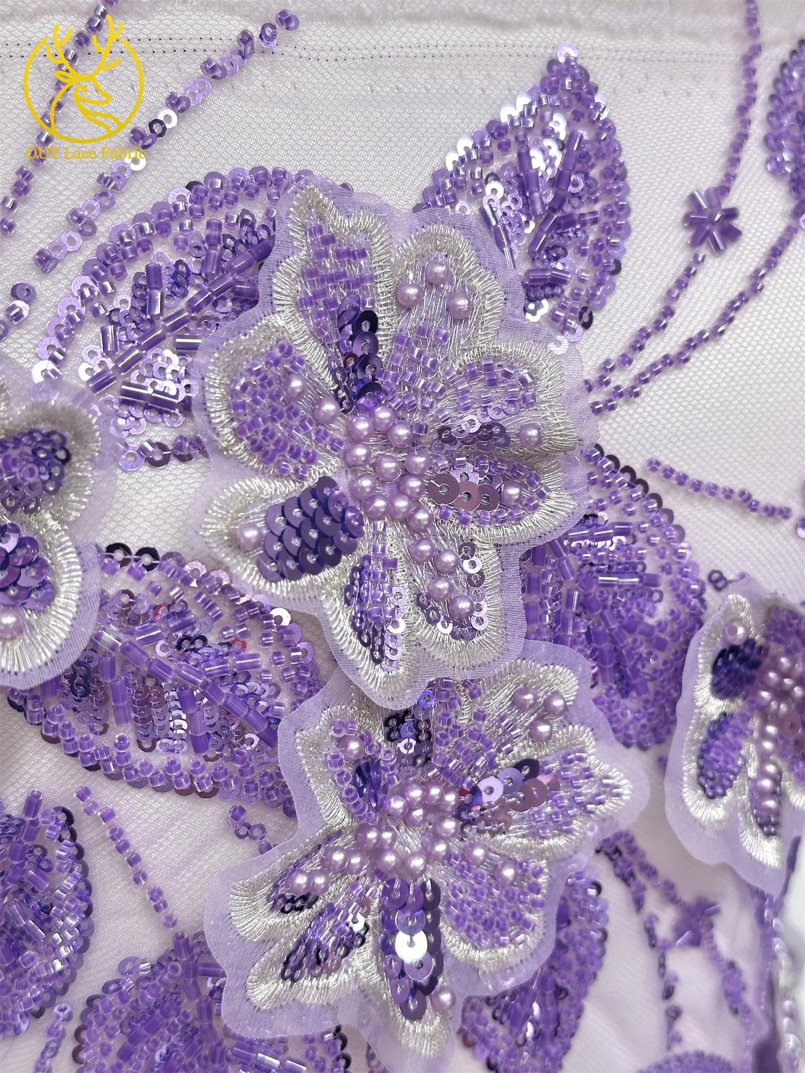 Französischer afrikanischer 3D-Spitzenstoff 2026 mit Perlen, hochwertige Pailletten-Stickerei für Frauen, Hochzeitskleid, nigerianischer Netzstoff zum Nähen – Detail 17