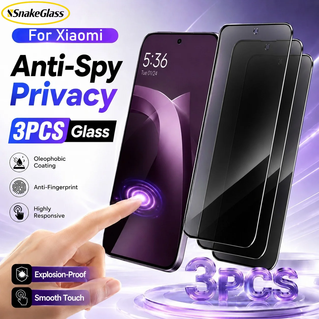 3 Stück Anti-Spy-Handy-Displayschutzfolie für Xiaomi 17T Pro 17Ultra 15 14 13 12T 11T 10T Lite 9, gehärtetes Glas, Privatsphäre, kratzfest