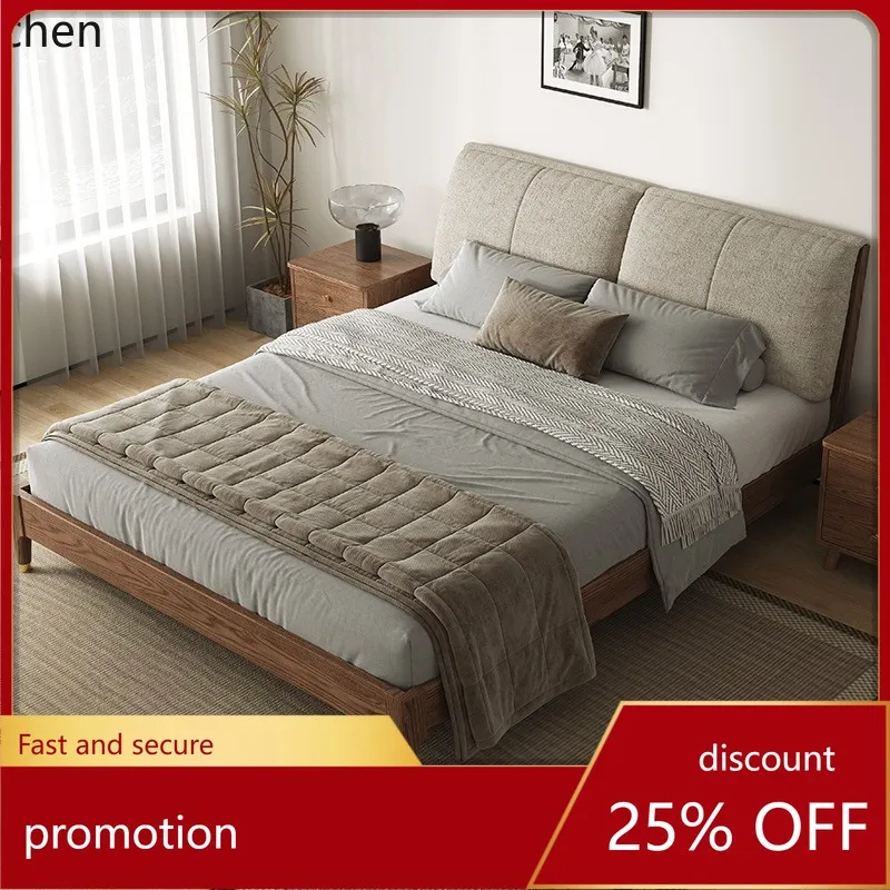 ZML Solid Wood Bed Double Bed Small Apartment Modern Simple Master Bedroom Large Bed