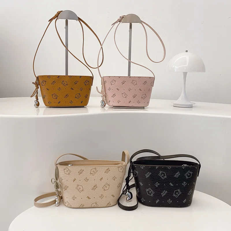 Luksusowa damska mini torebka typu bucket bag na rok 2025, torebka crossbody z geometrycznym wzorem, wielofunkcyjna mała torba z zamkiem błyskawicznym do pracy i podróży.