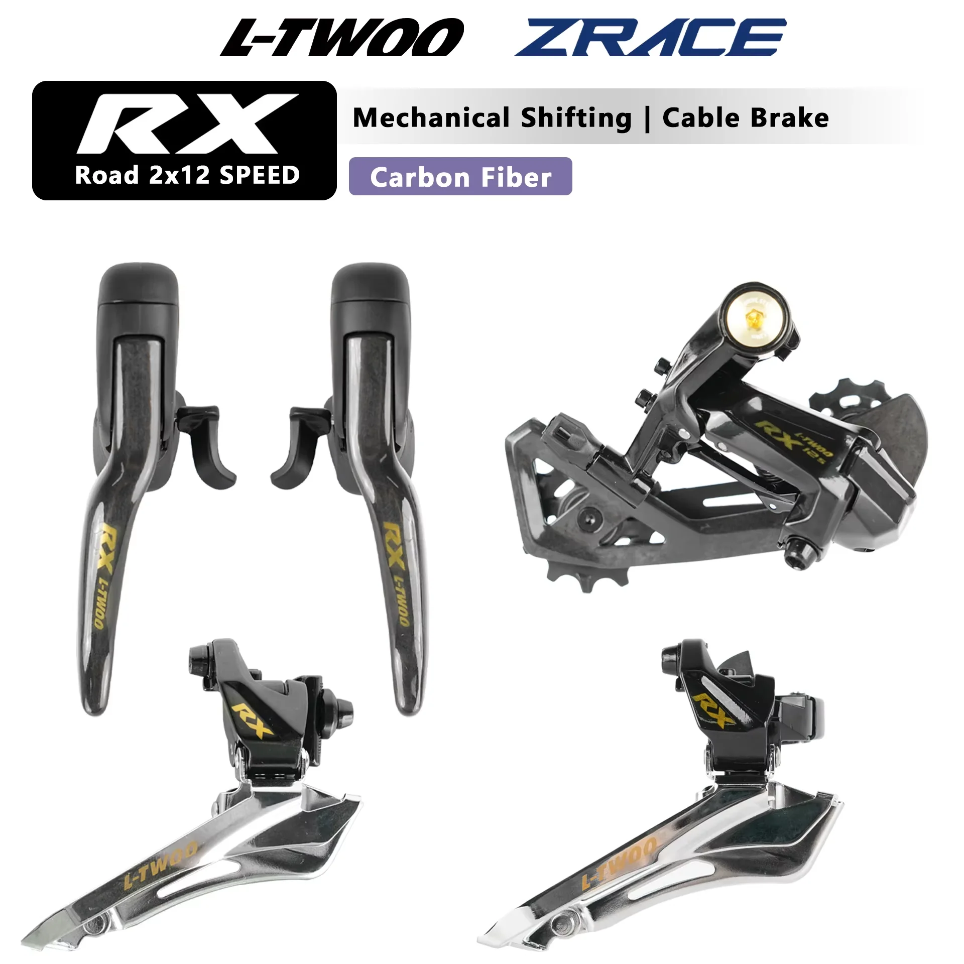 LTWOO RX 12S Road Bike Groupset 4Kit, Carbon Fiber Shifter + Carbon Fiber Rear Derailleurs + Front Derailleurs，2x12Speed