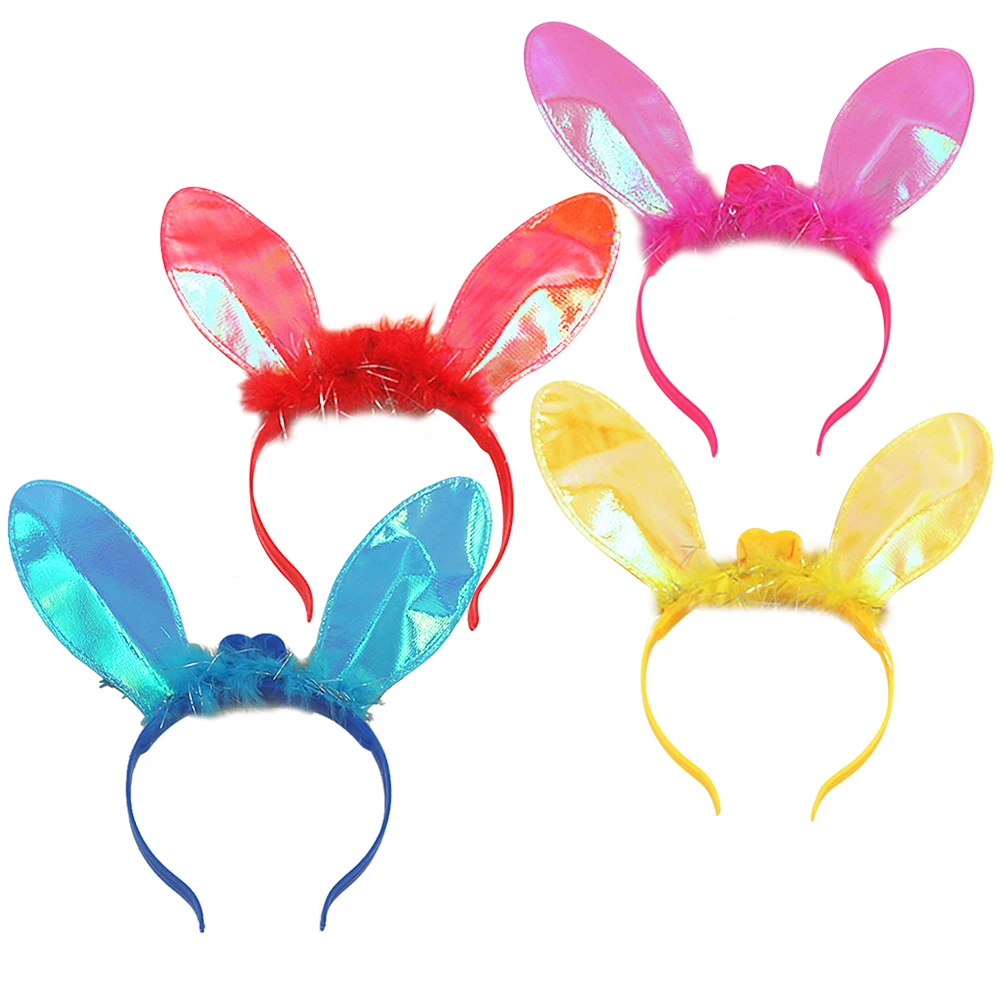 

4 Pcs Glowing Rabbit Ear Headband Lightweight Non Deformation Flash Hair Hoop Kids Halloween Ears Party Headdress