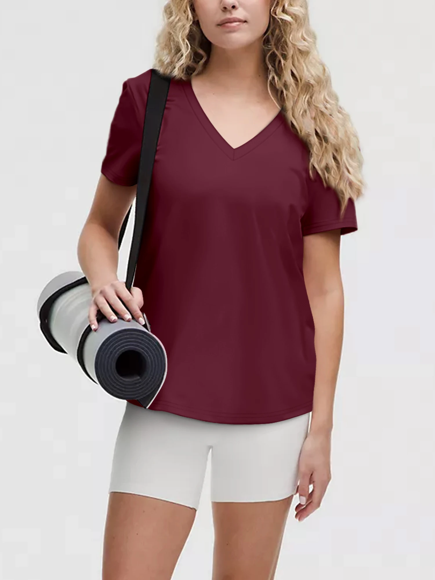 Camiseta Casual de Manga Corta con Cuello en V para Mujer – Tela Suave Premium, Opciones de Color Sólido, Corte Holgado, Esencial para Looks Casuales de Verano