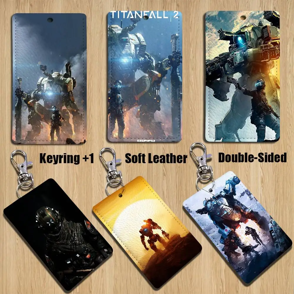 

future robot Titanfall 2 Rectangle ID Card Case Keychain Access Card Bag Key Tag Ring Leather Card Holder Key Ring Access