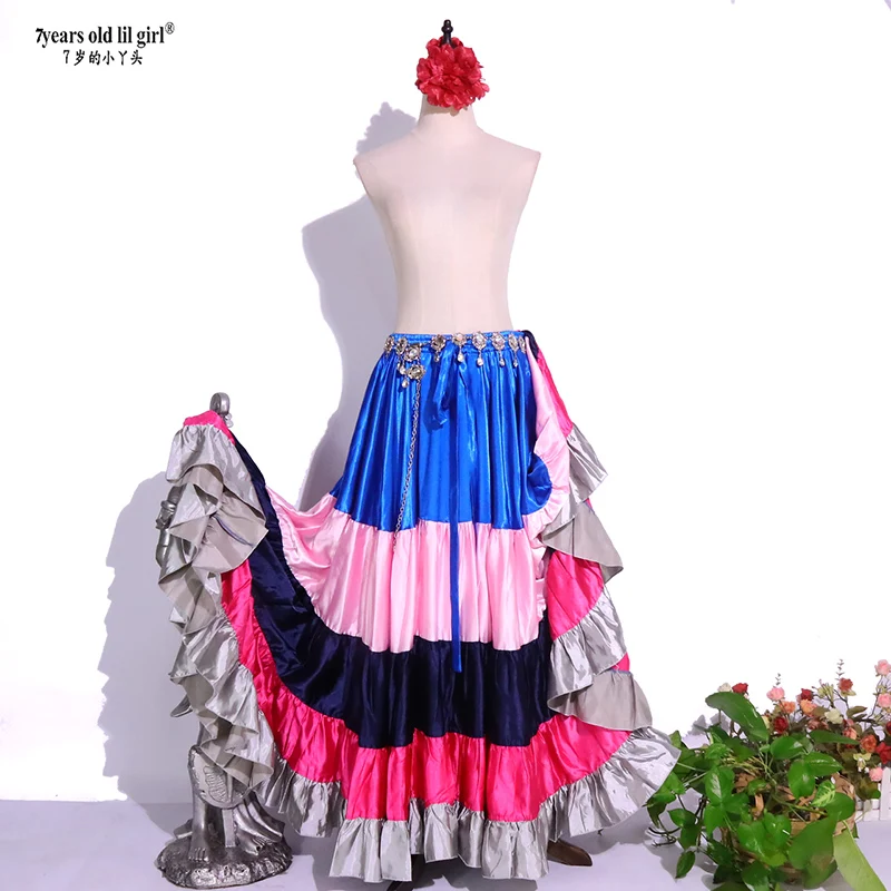 Belly Dancing Tribal Ruffle Flamenco 720 Degrees Satin 25 Yard 4 Tiered Skirt Gypsy Skir 9EX58