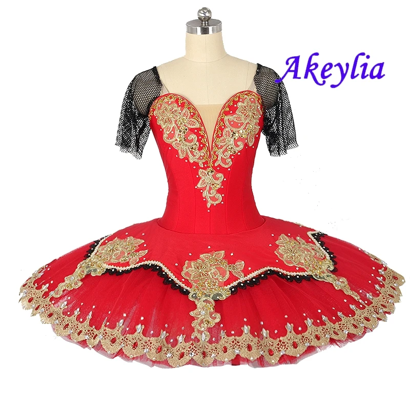 

Don Quixote ballet tutu Mesh sleeve professional competition red black classical tutu women pancake ballet performance JN0493