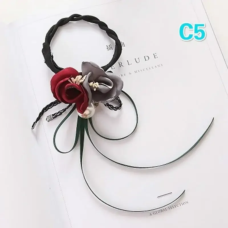 Women Elegant Flower Big Pearls Hair Curls Bun DIY Hair Style Donut Maker Ribbon Lady Fashion Hair Making Tool  Accessories