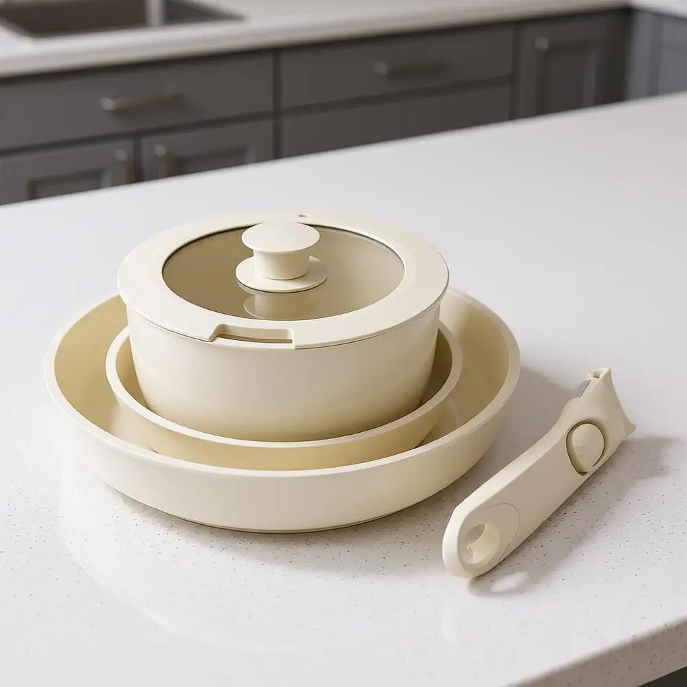 

Non Toxic Pots and Pans Set, Non Stick, Upgraded Cookware Set with Detachable Handle, Ideal for RV Camping