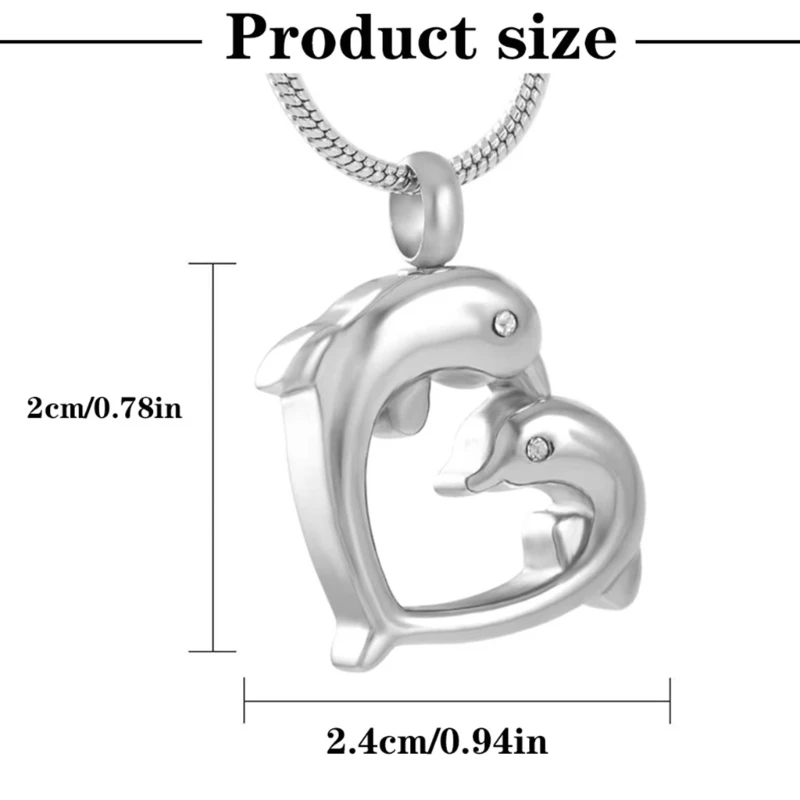 Urna con colgante corazón delfín, joyería conmemorativa, medallón, collar, contenedor para cenizas mascota, envío