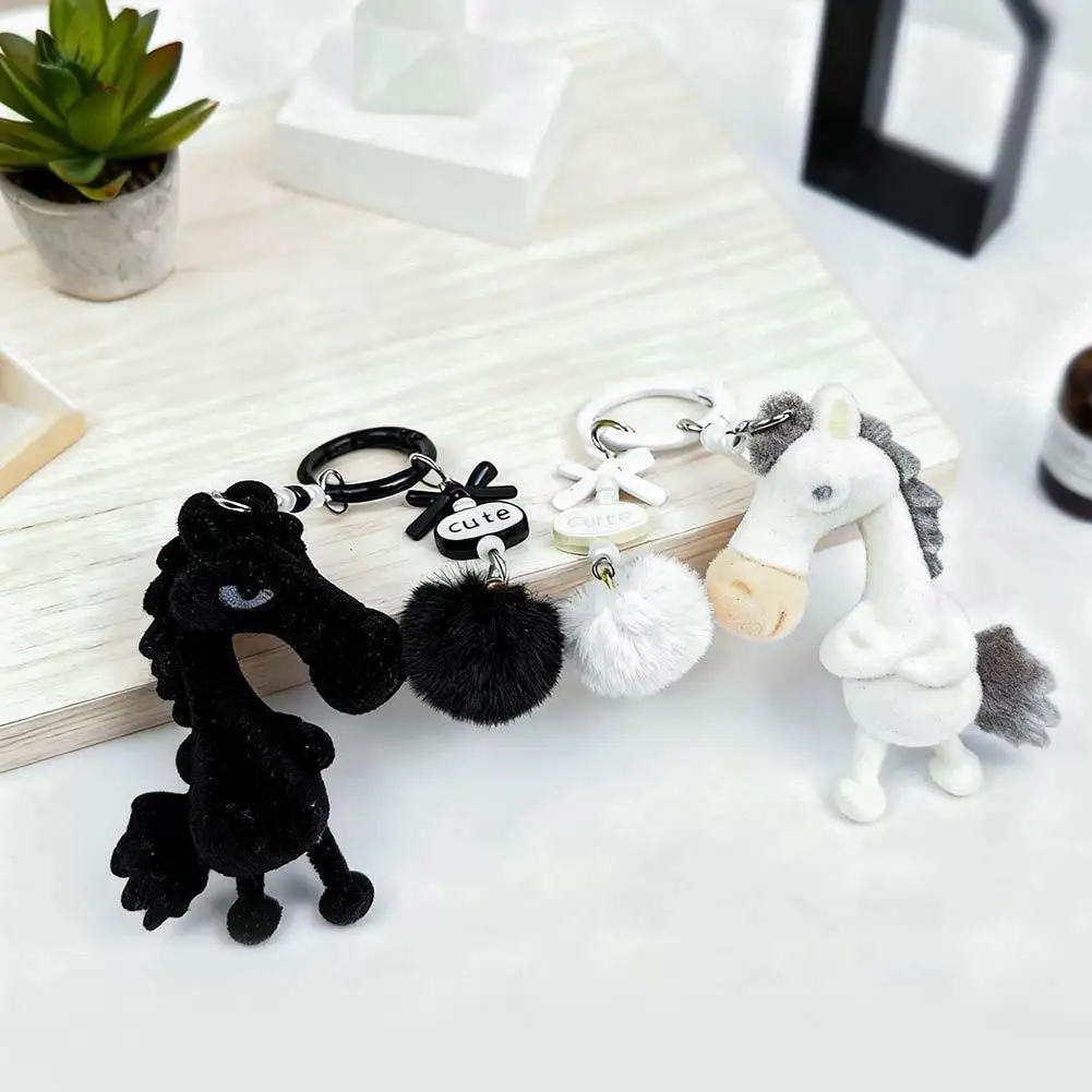 2026 Year Of The Horse Black Horse Keychain Flocking Accessor Black Material Stylish Doll Mascot Horse Year Horse Daily Pen P5B3
