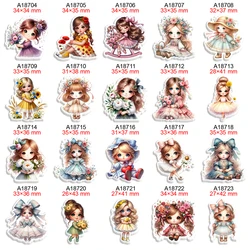 Baby Girl Cartoon Printed Acrylic Planar Resin for Hairbows DIY Craft Accessories 30pcs/lot