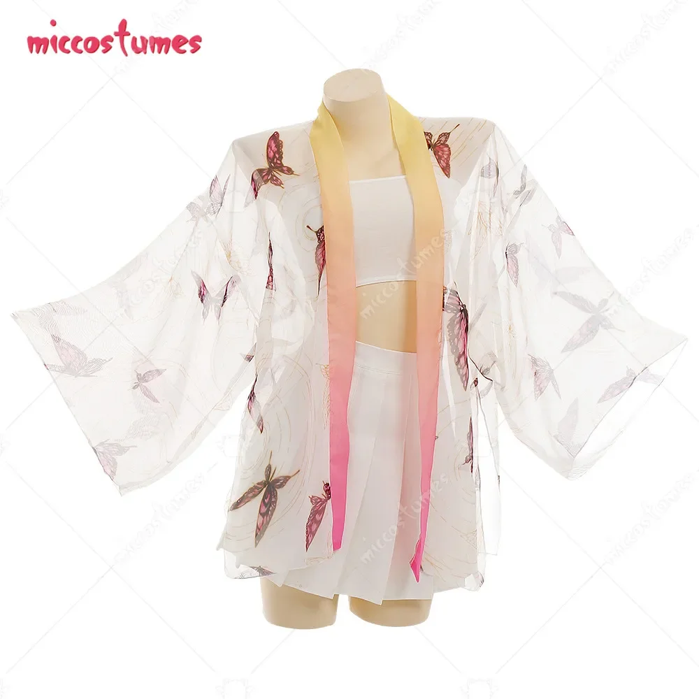 Miccostumes Women Haori Cover-up with Pink Butterfly Summer Kimono Cardigan Swimsuit