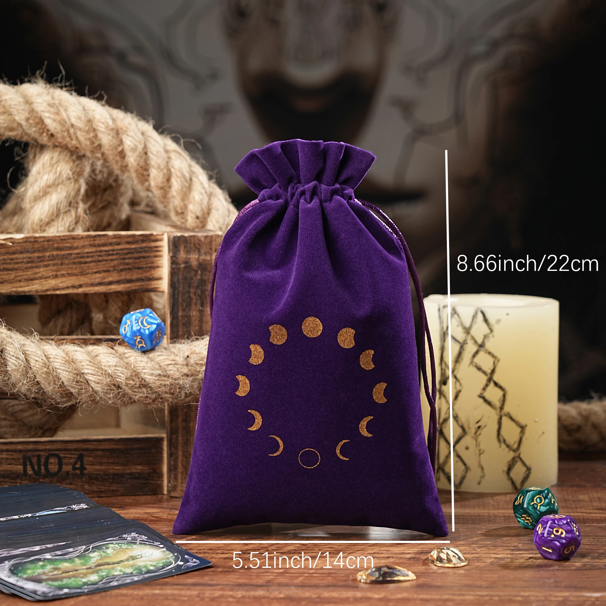 14x22cm Larger Velvet Moon Phase Tarot Oracle Cards Storage Bag Tarot Pouch Rune Dice Crystal Jewelry Bag Pouch Witch Divination