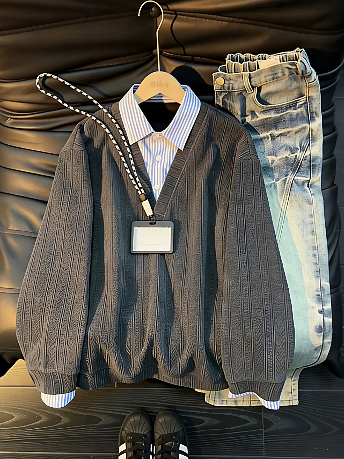 

Grey Wheat Stem Pattern Shirt Hoodie Men's Style Spring Design High End American Shoulder Long Sleeve T-Shirt Casual Wear
