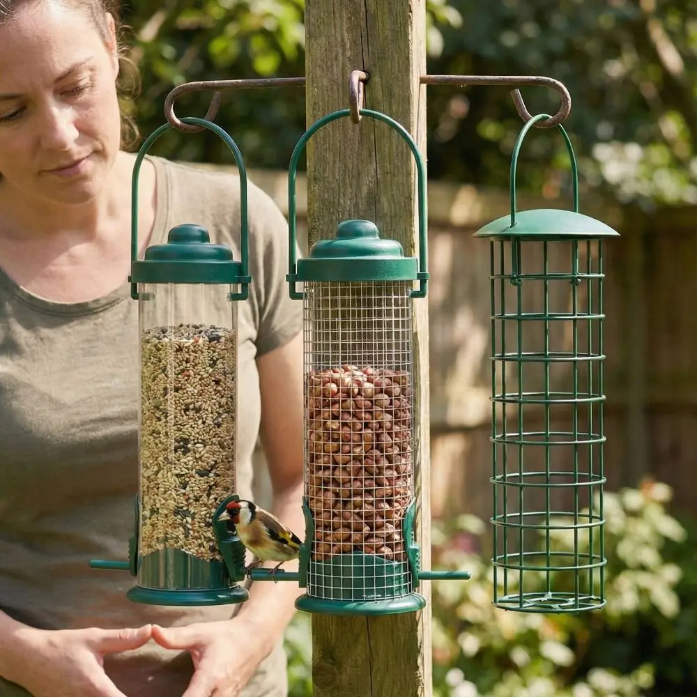 

3pcs/set Large Capacity Hanging Bird Feeder Metal Mesh Durable Bird Feeding Station with Lid Windproof Tube Feeder Feeding Tool