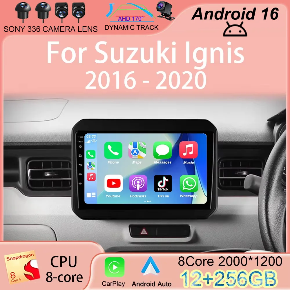 

Автомагнитола Android 16 для Suzuki Ignis 2016-2020, мультимедийная система с Carplay, 4G, Wi-Fi, GPS-навигацией, Bluetooth, головное устройство, автомагнитола.