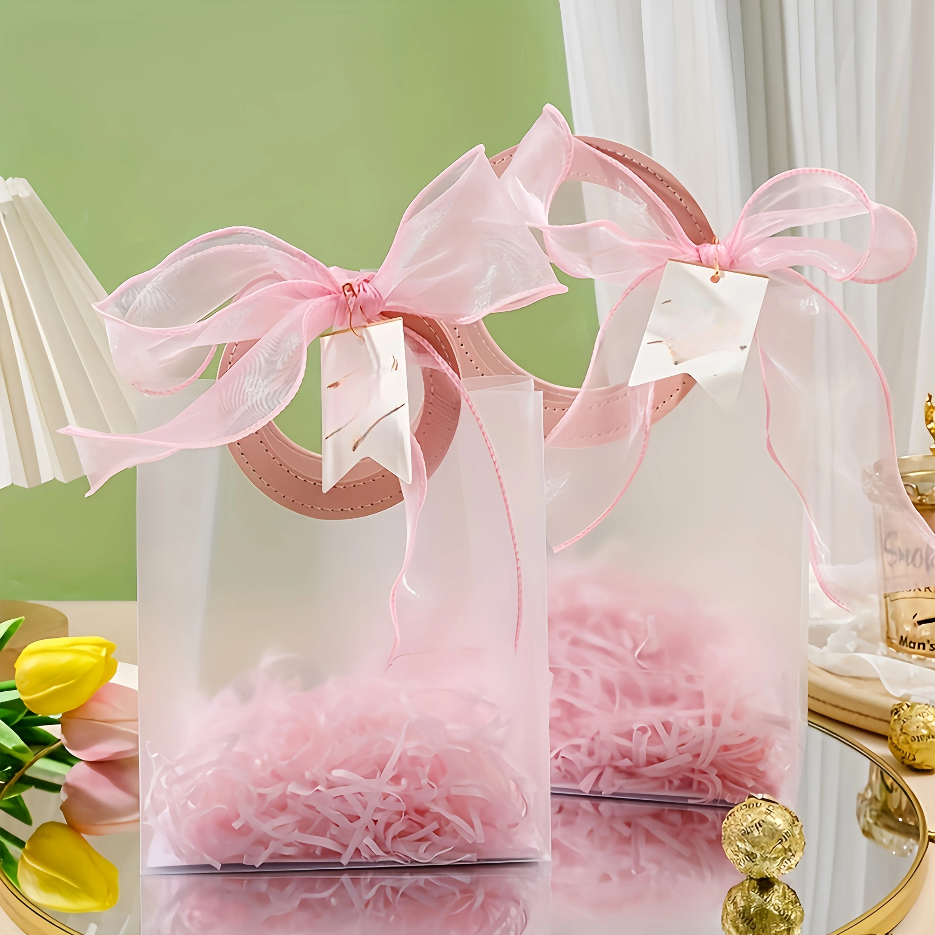 10 Stück transparente PVC-Tragetaschen, matte Geschenktüten, romantische Geschenktüten für Hochzeit, Brautparty, Geburtstagsfeier, Geburtstag, Familienfeier – Detail 3
