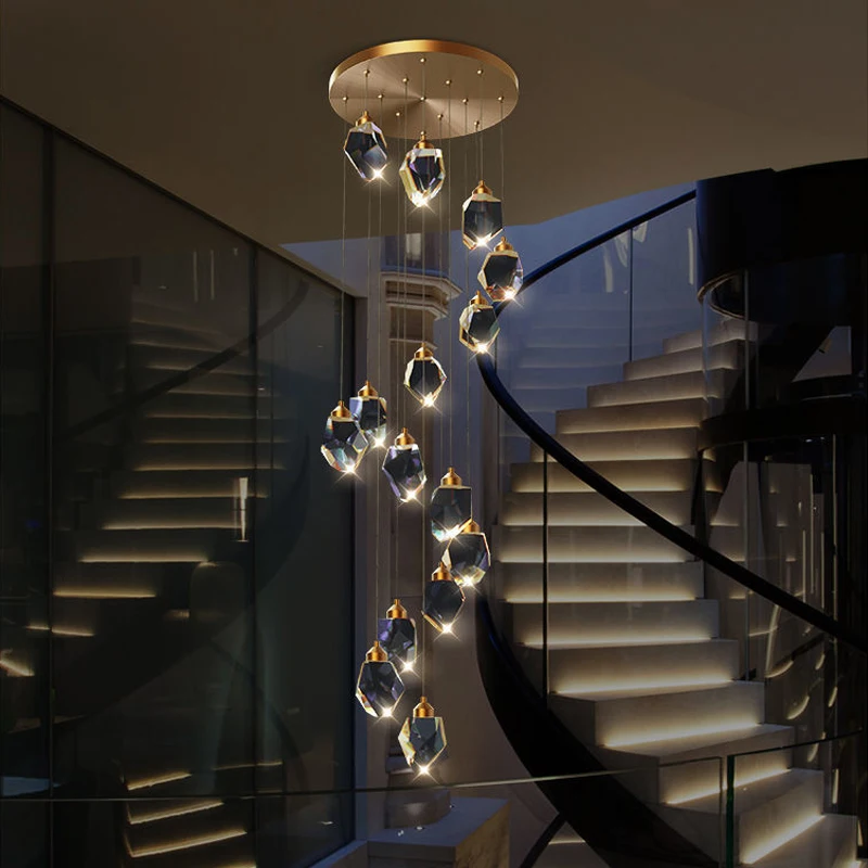 

Duplex Light Luxury Staircase Chandelier Villa Living Room Large Chandelier Modern Minimalist Dining Room Crystal LongChandelier