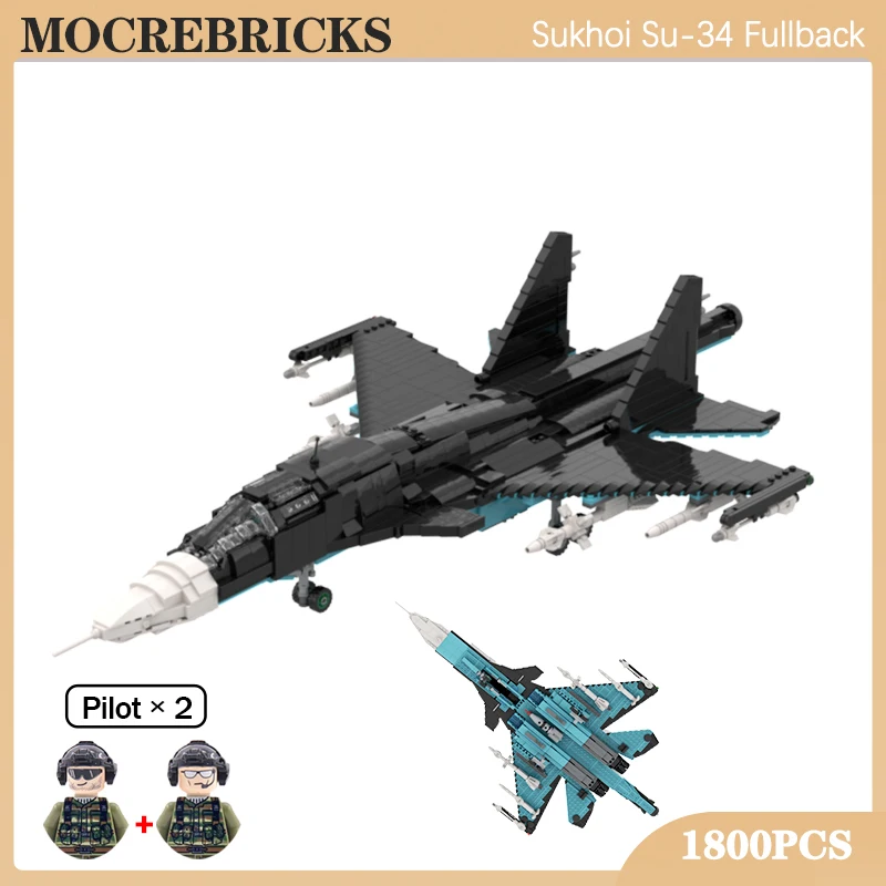 

Military Weapons Russia Air Force New Heavy Strike Fighter Sukhoi Su-34 Fullback MOC Building Block Model Bricks Toys for Boys