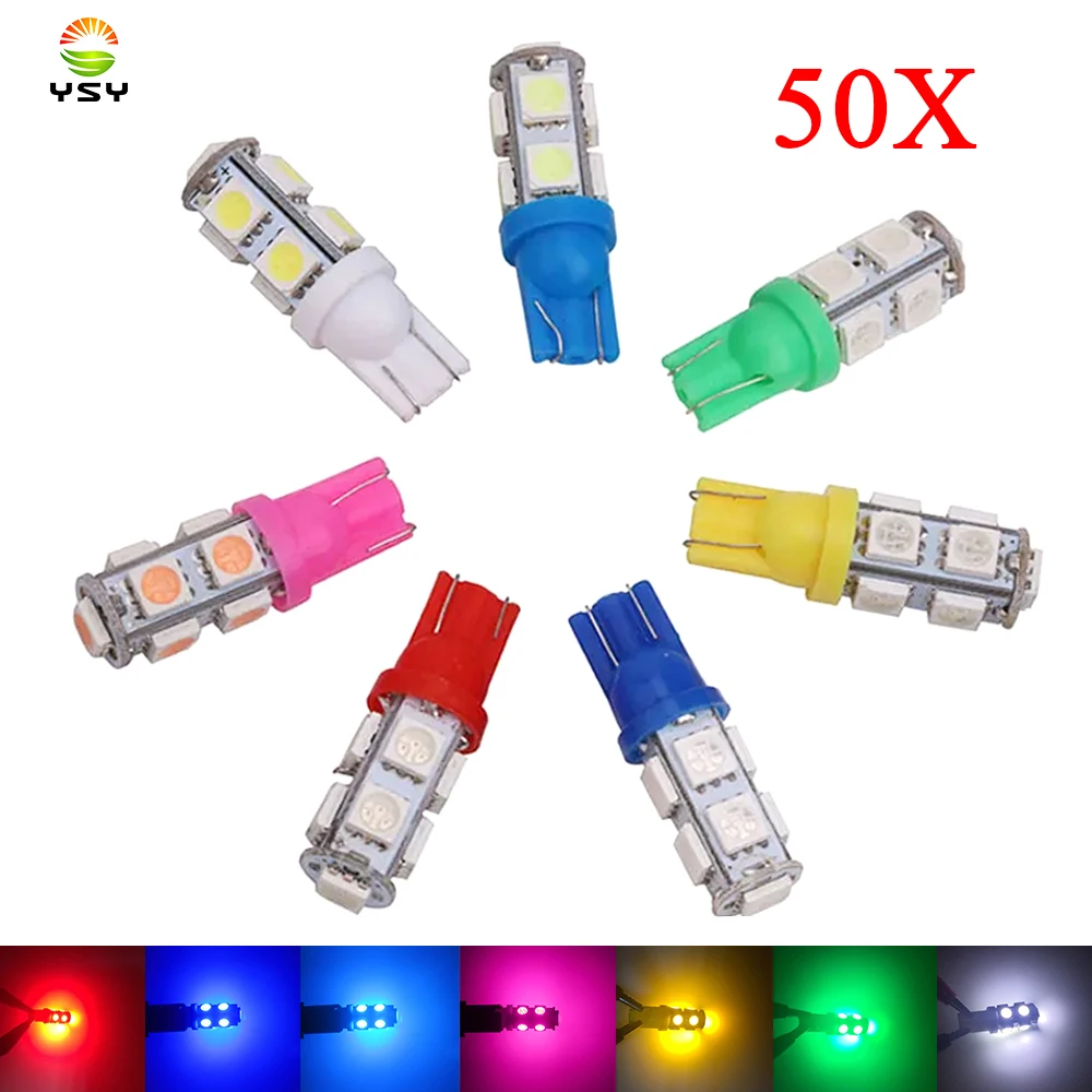 

YSY 50Pcs T10 5050 9SMD 9LED Car Led 194 168 192 W5W Light Automobile Bulbs Lamp Wedge Interior Side Marker Lights 12V 24V