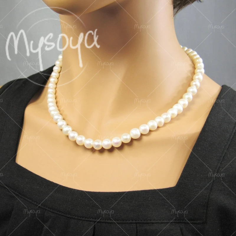 

MYSOYA 8-9mm White Freshwater Pearl Necklace, Suitable for Birthday/Anniversary/Wedding/Mother's Day/Father's Day Gift A0759