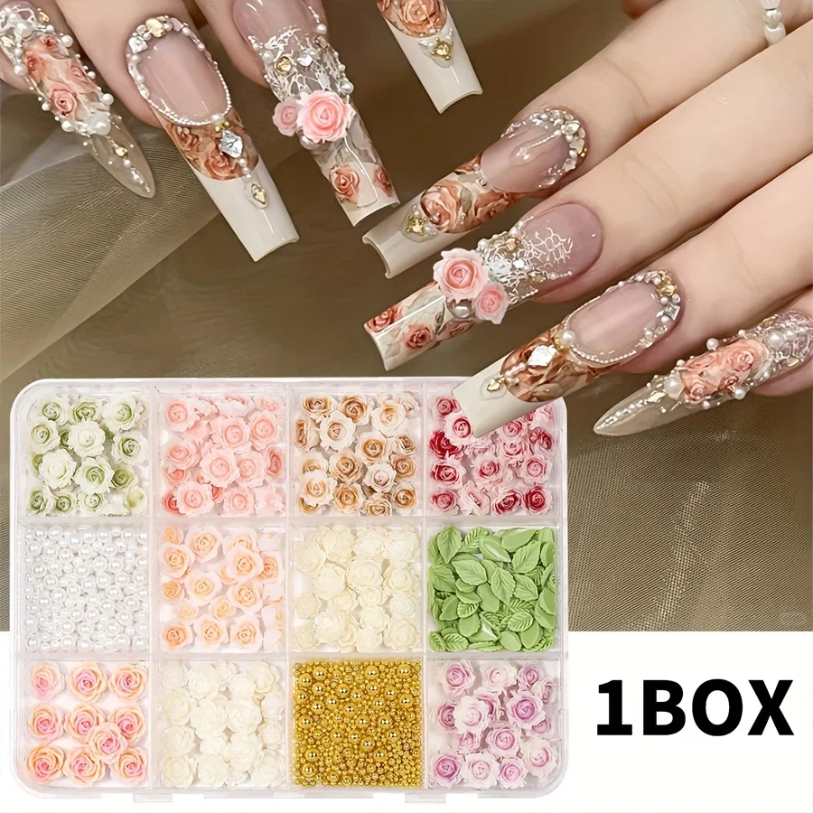 

12 сеток, смешанные цветы камелии, украшения для дизайна ногтей, золотые бусины, жемчужный цветок из смолы, розовая роза, подвески для ногтей, аксессуары для маникюра